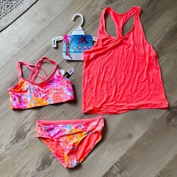 NWT ZEROXPOSUR 3 Piece Swimsuit Bathing Suit Bikini Cover Up Size Large 12/14 - Picture 1 of 5